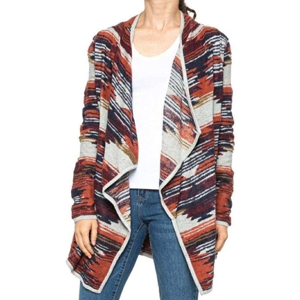 Lucky Brand Women’s Aztec Print Drape Wrap Cardigan Size Small